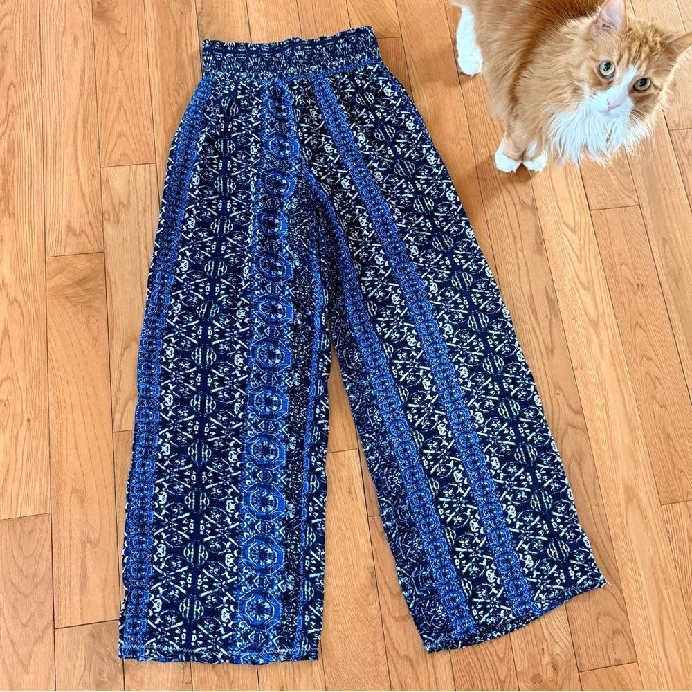 2015 Forever 21 Flowy Blue Boho Wide Leg Pants 🦋